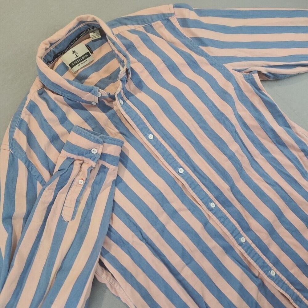 Scotch & Soda The Poolside Mens Shirt XL Pink & Blue Vertical Stripes